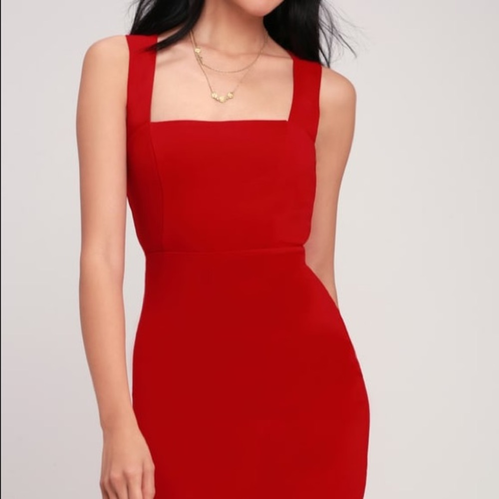 Sip of Champagne Red Square Neck Bodycon Dress